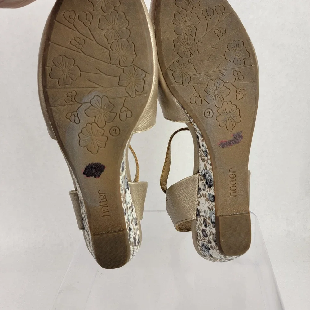 Hotter Comfort Concept Hallie Gold Floral Wedge Sandal Womens 11 Summer Metallic